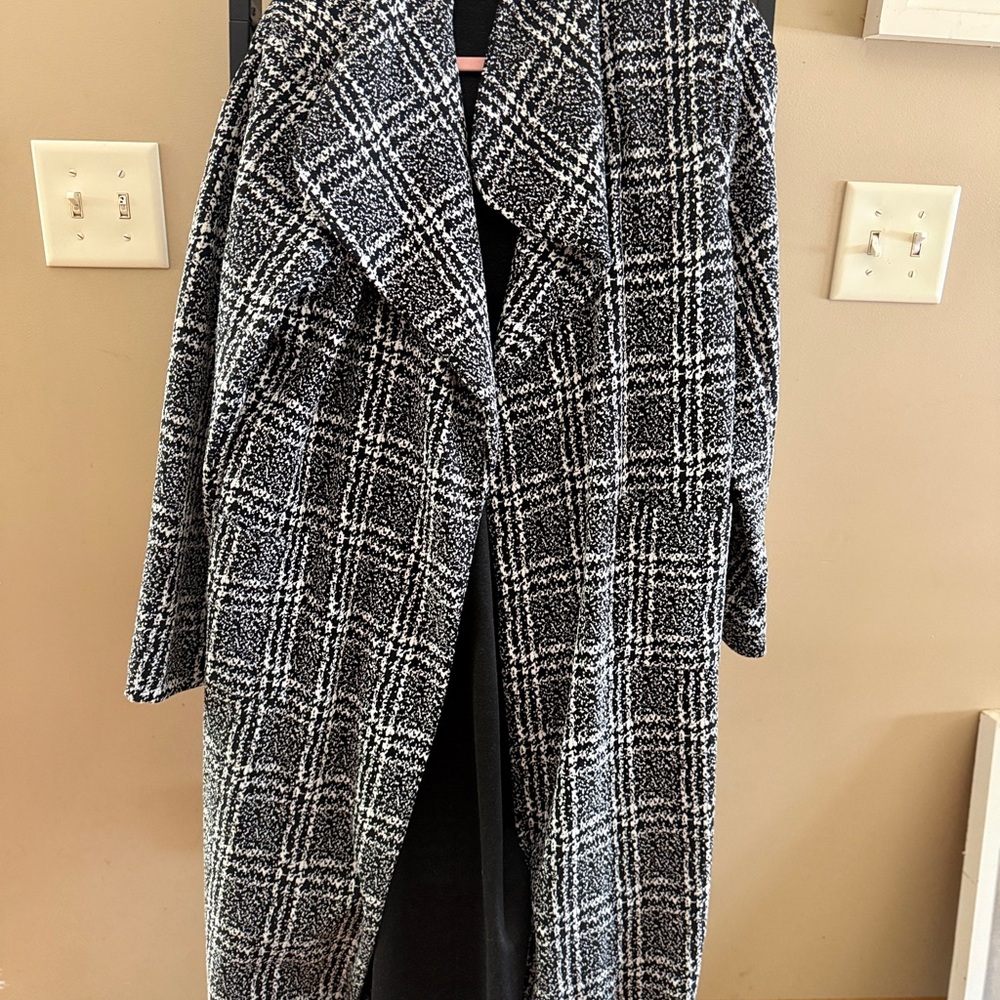 Fashion Nova Black and White Checkered Trench Coat